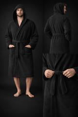 Men'S Hooded Cotton Bathrobe – Ultra Soft Terry Cloth Spa Robe with Adjustable Belt & Deep Pockets – Knee Length Luxury Home & Hotel Dressing Gown