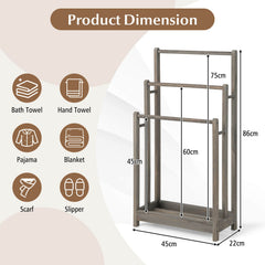 Freestanding Wood Towel Rack with 3 Individual Bars and Bottom Storage Shelf