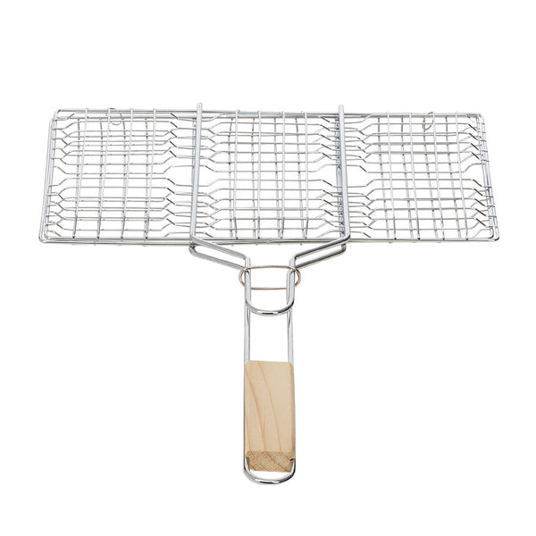 1pc Heavy-Duty Metal Barbecue Mesh Clip | Commercial Barbecue Grill, Square Burger Clip, 32cm Handle, Suitable for Courtyard Gatherings and Barbecues, 33.5 X 20cm