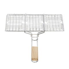 1pc Heavy-Duty Metal Barbecue Mesh Clip | Commercial Barbecue Grill, Square Burger Clip, 32cm Handle, Suitable for Courtyard Gatherings and Barbecues, 33.5 X 20cm