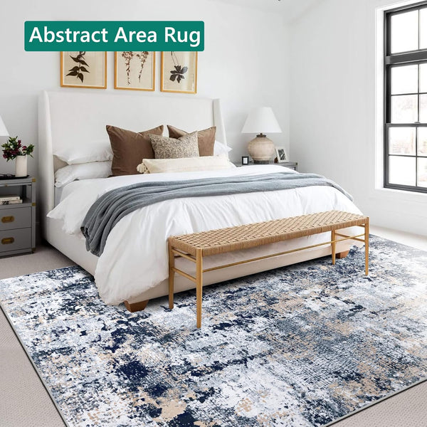 200x300cm Large Modern Abstract Rugs Living Room Non-slip Area Rug Short Pile Faux Bedroom Carpet Lightweight Washable Minimalist Floor Mat for Living Room Bedroom Office Decor, Gray Golden,
