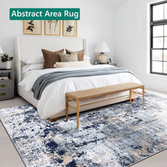 200x300cm Large Modern Abstract Rugs Living Room Non-slip Area Rug Short Pile Faux Bedroom Carpet Lightweight Washable Minimalist Floor Mat for Living Room Bedroom Office Decor, Gray Golden,