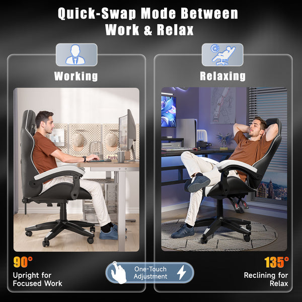GartistGo Ergonomic Gaming Chair - Gamer Chairs with Lumbar Cushion + Headrest, Height-Adjustable Office & Computer Chair for Adults, Girls, Boys (Without footrest)
