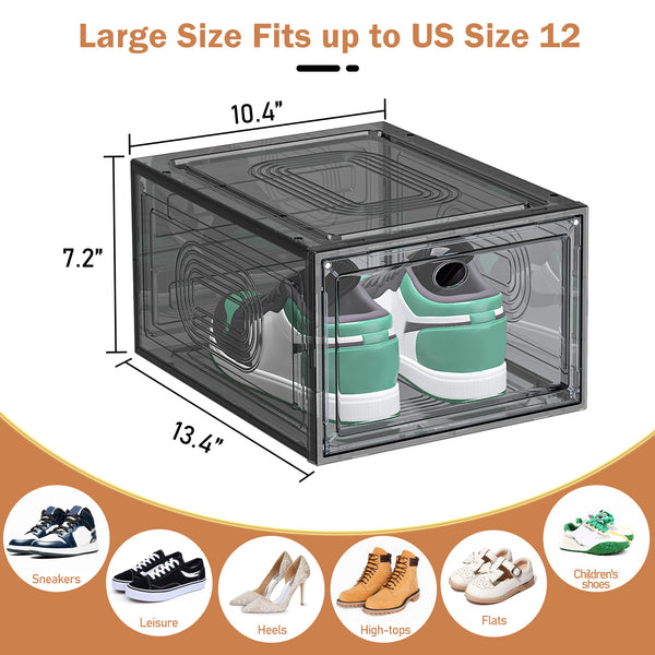 6/9/10-pack Transparent thickened shoe box with magnetic door, closet shoe box, sneaker storage box, dustproof and waterproof, stackable shoe box, upgraded sturdy shoe box, multifunctional sneaker storage box