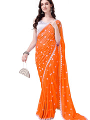 Women's Georgette Saree with Embroidery Lace Border Work Designer Saree with Unstitched Blouse Piece