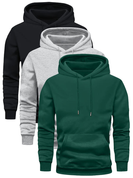 3 Counts Hooded Sweatshirt Men'S Light Version New Fleece Men'S Casual Versatile Fashion Trendy Brand Pullover Hoodie Mixed 3pcs Set