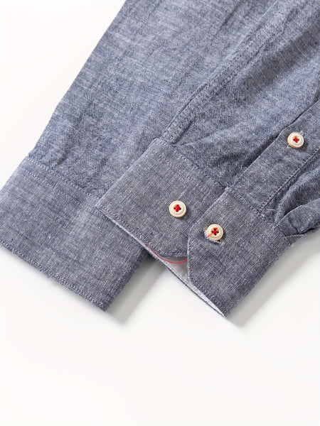 Linen Men'S Casual Shirt Long Sleeve Linen Solid Color Breathable Fashion Men'S Top Blouse Retro Open Front with Pockets