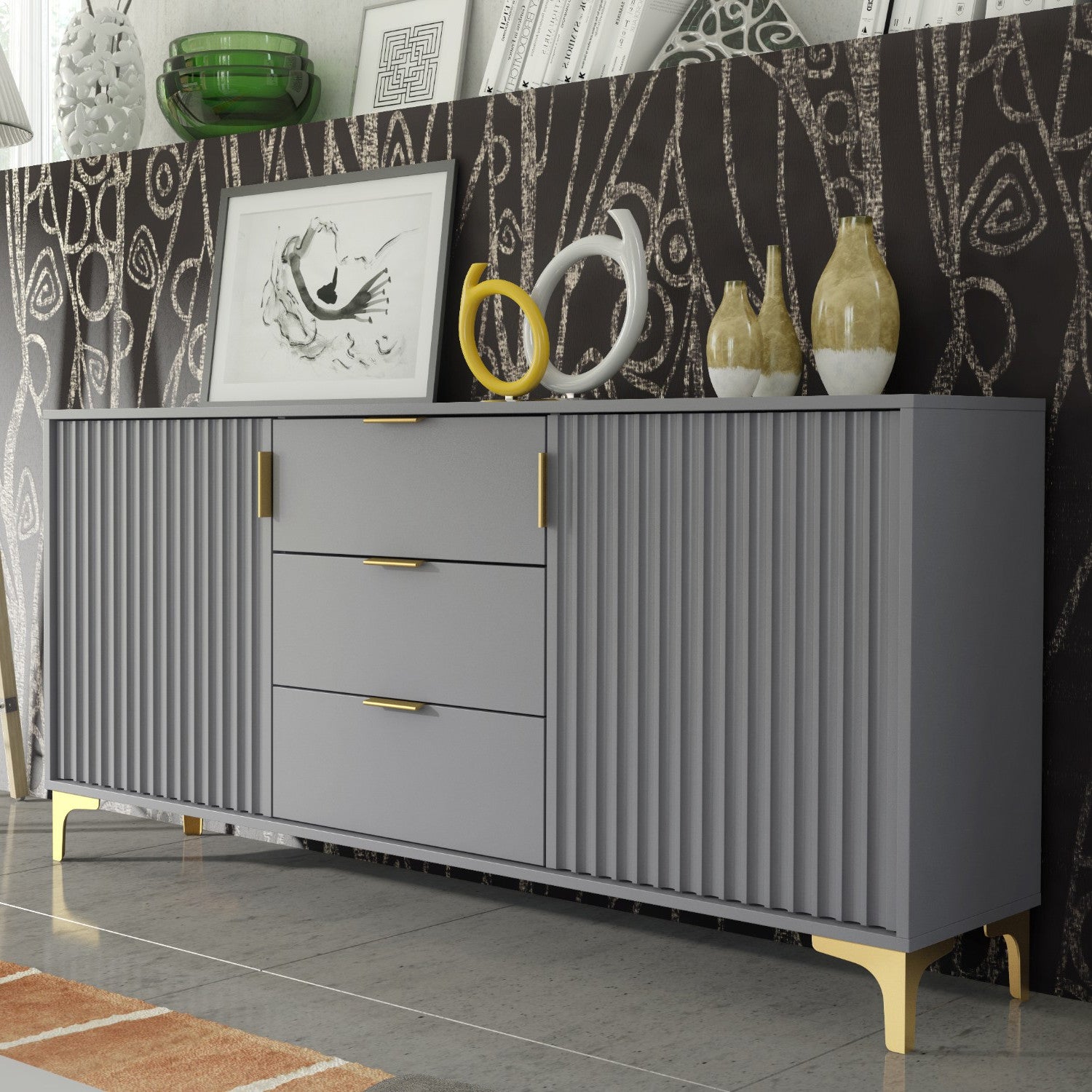 Tide Crest 140cm Modern Sideboard with Gold Accents and Storage