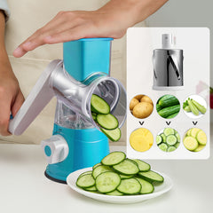 Rotary Vegetable Shredder 3 in 1 Rotary Cheese Grater Round Vegetable Mandoline Blades Handheld Fruit Vegetable Slicer Shredder for Fruit Nut and Vegetable Grate Green