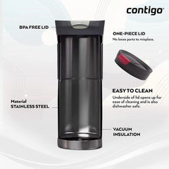 Contigo Byron Snapseal Travel Mug | Stainless Steel Thermal Mug | Vacuum Flask | Leakproof Tumbler | Coffee to Go Mug with BPA Free Easy-Clean Lid
