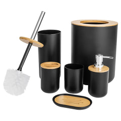 6pc Grey Black White Bathroom Accessories- Bathroom Bin And Toilet Brush Set- Durable Toothbrush Holder Cup- Soap Dispenser With Pump- Soap Dish Holder