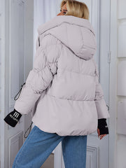 Women's Winter Casual Warm Padded Coat with Fashionable Double Hood and Windproof Cuffs