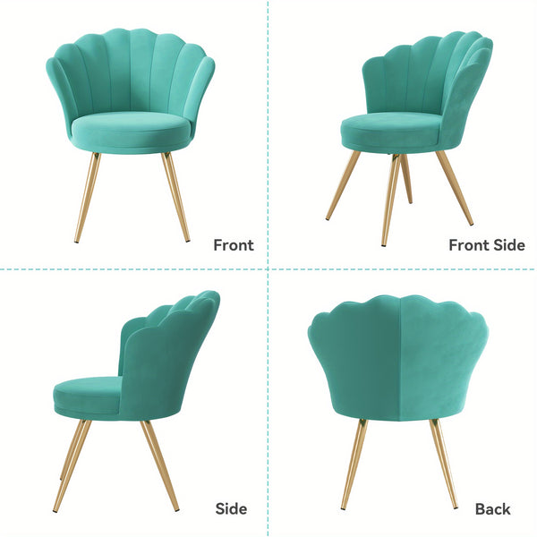 Modern Velvet Accent Chair With Back, Upholstered Vanity Chair For Makeup Room, Makeup Side Chair Desk Chair With Golden Metal Legs For Bedroom Living Room