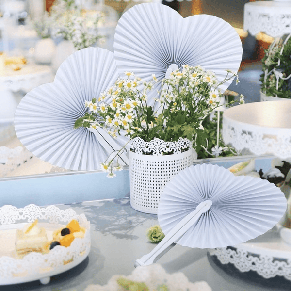 10pcs Set of Vibrant Heart-Shaped Folding Handheld Paper Fans with Silvery Plastic Handles - Perfect for Birthday Parties, Weddings, And Gifts, Craft