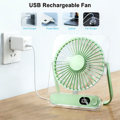 Mini Portable USB Fan Desktop Fan Rechargeable, Ultra-Quiet 5-Speed Adjustment Foldable 180 Degree Adjustable with LED Display for Office, Home, Outdoor, Camping And Travel
