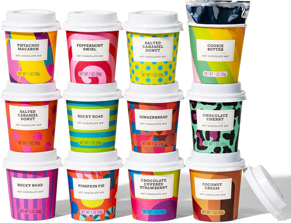 Bombombs, Hot Chocolate Mix Gift Set with Mini Cup Packaging, Dessert Flavours Include Rocky Road, Cookies Butter, Pumpkin Pie & More, Set of 12
