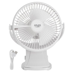 Desk fan with clip, rechargeable, 15.5 cm, 360° rotation, USB-C, Adler