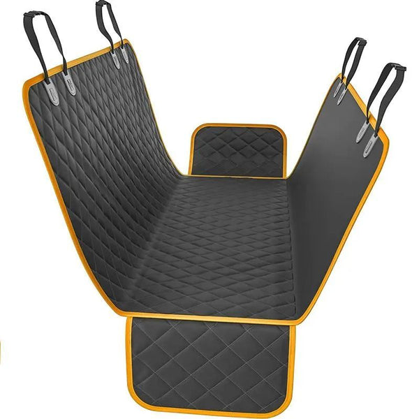 Quilted Waterproof Dog Car Seat Cover with Safety Harness - Scratch And Wear Resistant Fit for Cars Trucks SUVs - Black And Orange Polyester Pet Hammock for Travel