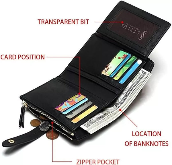 Womens Black Soft Leather Zip Clutch Coin Purse Wallet Ladies Credit Card Holder