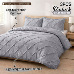 3pcs Luxury Pintuck Duvet Cover Set – Soft Breathable Microfiber Bedding Set, Elegant Pleated Design, Hotel Quality, Machine washable, All season use for Single, Double, King & Super King Sizes