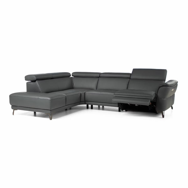 Nicoletti Charleston Blue Leather Power Reclining Corner Sofa with Chaise in 2 Configurations