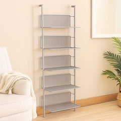 [5-Tier Metal Ladder Bookshelf] 5-Tier Metal Ladder Bookshelf, Wall Mounted Storage Rack, Lacquered Finish, Steel Frame, with Inclined Shelves for Living Room, Home Office, Kitchen, Bedroom, Bathroom, Standing Shelf, Standing Shelf
