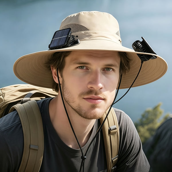 Fan Hat for Men And Women, Solar Wide Brim Sun Hat with Dual Cooling Fans, Adjustable Airflow Outdoor Hat for Summer Travel, Gardening, Hiking, Camping And Yard Work