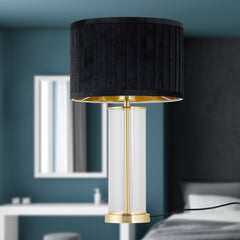 Aura - Satin Brass Table Lamp with Black Pleated Velvet Shade