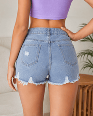 New Look Women Fashionable High Waist Denim Shorts Distressed Ripped Lace Pocket Summer Shorts Casual Wear