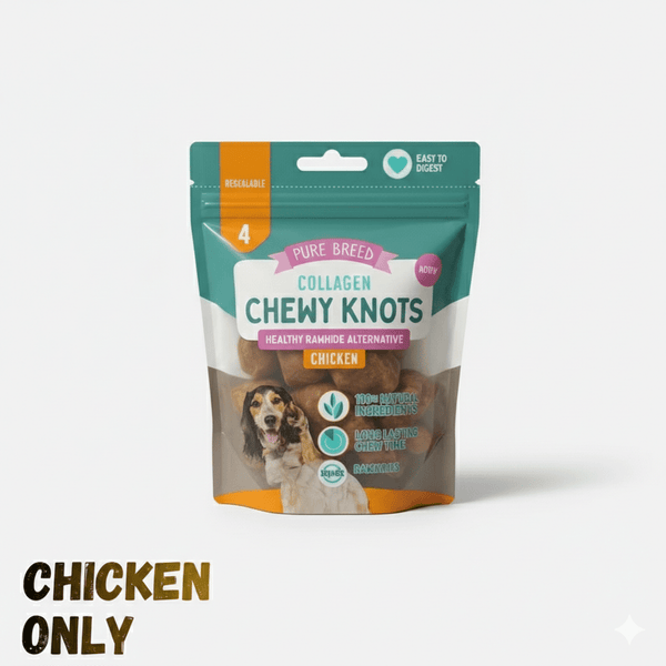 Collagen Chewy Knots for Dogs – Healthy Rawhide-Free Treats | Chicken & Meat Flavors | Long-Lasting Dental Chews | Pack of 2