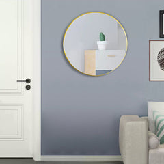 50CM Wall-Mounted Bathroom Makeup Mirror, Round Bedroom Dressing Mirror with Hanger, Bathroom Bedroom Living Room Entrance Hall Decorative Mirror, Gold Aluminium Frame