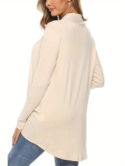 Women Simple Style Cardigan, Solid Color Long Sleeve Knitwear with Pockets, S/ M/ L/ XL/ XXL
