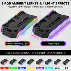 for PS5/Slim/ Pro Stand Disc & Digital Console, RGB Cooling & Charging Station with 3-Level Fan, Controller Charger for PS5 Controller, Accessories with 3 USB Ports/Cooling Fan/Headset Holder
