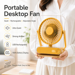 USB Desk Fan, 5000Mah [15H Max Working Time] Ultra Quiet Battery Operated Small USB Fan with Strong Wind, 180° Tilt Foldable And 5 Speeds Adjustable, Battery Powered Mini Personal Fan for Office Bedroom Desktop - Gift