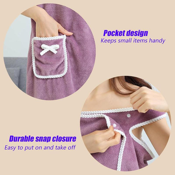Women'S Coral Fleece Bathrobe, 1 Count Soft Absorbent Bath Skirt, Ladies Wearable Bath Towel, Bathrobe for Beach Spa Sauna Shower
