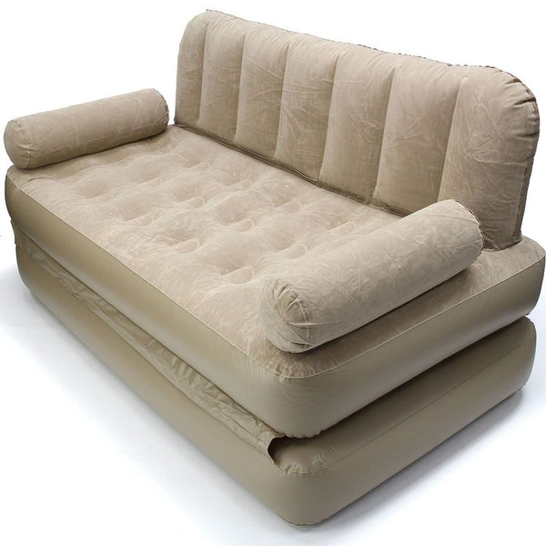 Inflatable Sofa Bed 2-in-1 Flocked Air Mattress Chair Guest Camping Lounge Home