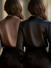 Ladies' 2pcs Top Set: High-end Solid Color Long-sleeve Shirt with Lapel, Simple and Fashionable Design, Light Luxury Commuting Top That Exudes Elegance and Professionalism. Suitable for Various Occasions Such as the Workplace, Dates, and Daily Wear