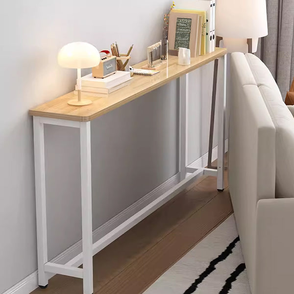 Minimalist Wooden Console Table - Slim Wall-Mounted Single/Double Tier Entryway Shelf with Carbon Steel Frame, Space-Saving Narrow Hallway Table, Bedroom/Living Room Table (80x20cm, MDF Wood + Black/White Metal)