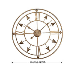 1pc European Industrial Metal Iron Art Wall Clock, 60cm/24inch Giant Open Skeleton Clock, Roman Numberals Display, Outdoor Garden Wall Clock, Silent Non-Ticking Quartz Clock for Indoor Outdoor Yard Patio Living Room Bedroom Kitchen Office Home Decor, Holi