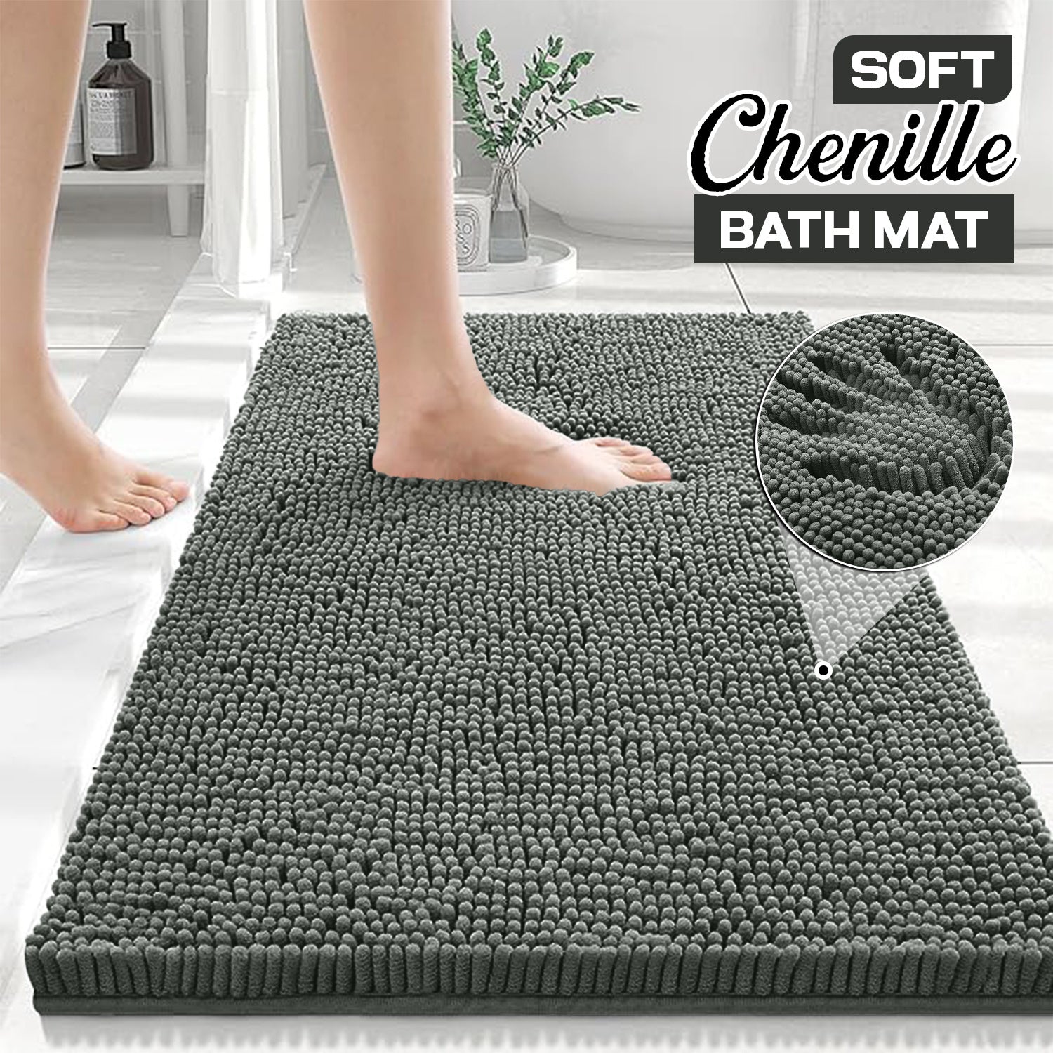 1pc Soft Chenille Bath Mat – Durable Chenille Rug with Non-Slip Backing, Stylish Bathroom Rug, Machine Washable Bath Mat, Non-Slip Area Rug for Shower Room & Home Use