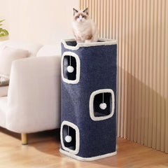 Large Cat Bed Cat House Cave & Tower Foldable Indoor 1/2/3 Layer with Hanging Toy Ball for Small Medium Pets, Large Cats Cube Bed Cave with Hideaway Condos