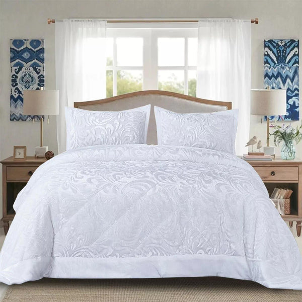 3pcs Embossed Bedspread Set - Coverless Comforter with 2 Pillow Shams, Lightweight All-Season Bedding - Soft Teddy Fleece Bedspread