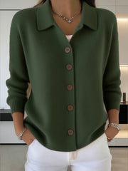 Button-Front Lapel Sweater Cardigan, New Autumn And Winter Solid-Color Casual Cardigan