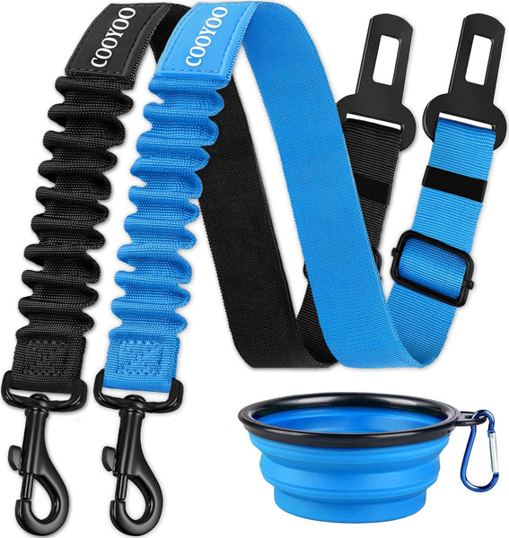 COOYOO Dog Seat Belt,Retractable Dog Car Harness Seat Belt for Car Adjustable Nylon Pet Safety Seat Belts Heavy Duty & Elastic Bungee Buffer