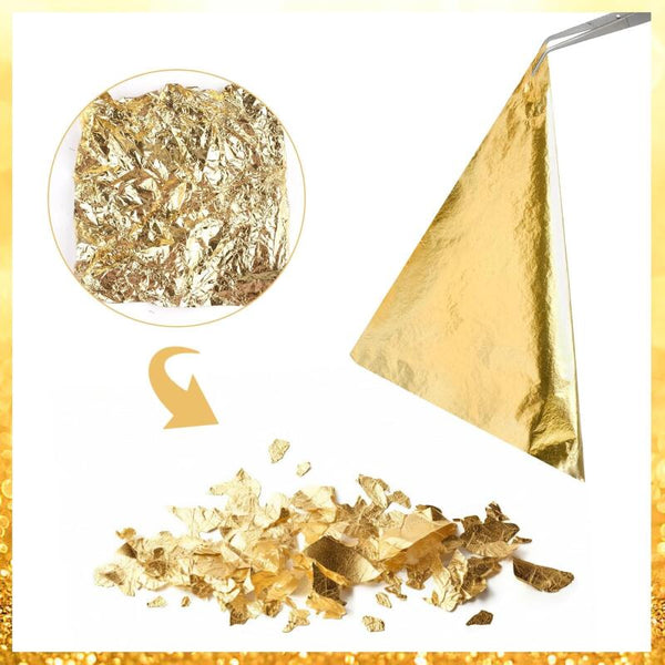 300 Sheets Golden Leaf Paper - Premium Quality, Easy Application, Versatile Use for Arts, Crafts, DIY Projects, Gilding, Decorations, Picture Frames, Sculpture, Furniture - Imitation Golden Foil, Picture Frame Decoration | Golden Leaf Texture |