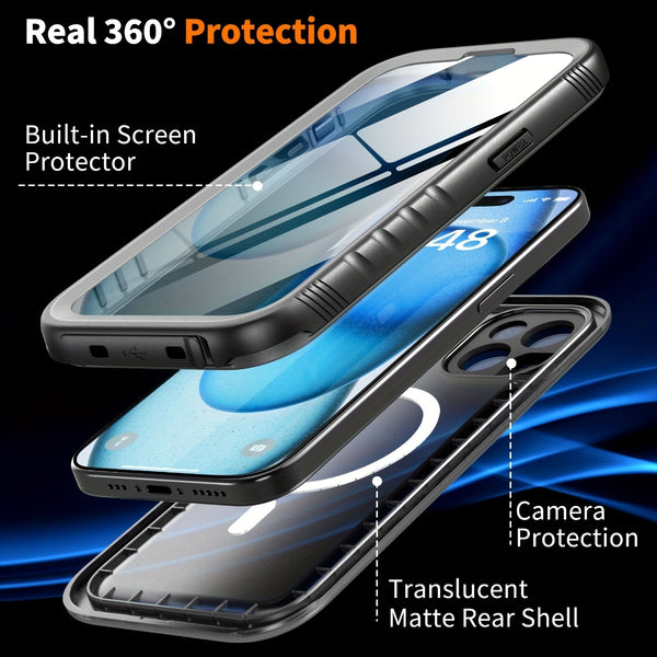 Phone Case - Magnetic for Iphone 16 15 14 13 Pro Max Plus Case - Built-In Screen And Camera Protector Underwater Diving Full Body Dropproof Shockproof Dustproof Phone Case