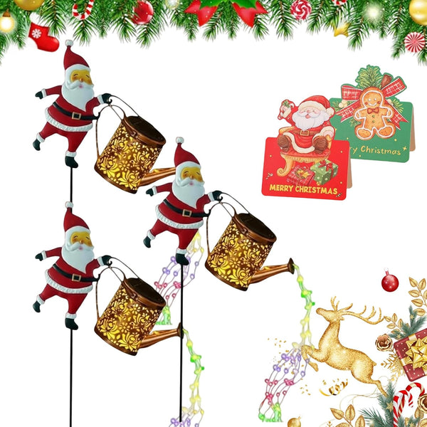 Solar Santa Claus Watering Can Lights, Christmas Santa Solar Kettle Lights, Garden Lawn Decorative LED Light with Cascading Light, Waterproof Decoration for Patio, Pathway (2PCS-B)