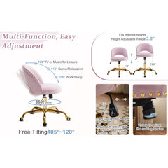 Office Chair Velvet Fabric Swivel Computer Desk Chair Comfy Armless Vanity Task Chair With Adjustable Height, Ergonomic Chair for Home Bedroom (Delicate Lilac)