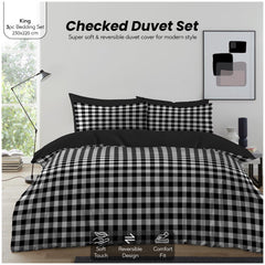 Gingham Moor Check Duvet Cover Set | Plain Reversible Microfibre Quilt Bedding with a Soft Lightweight Feel and Stylish Check Design | Ultra-Soft Matching Pillowcases for Everyday Bedroom Comfort | Available in Single, Double, King Sizes | Fast Dispatch f