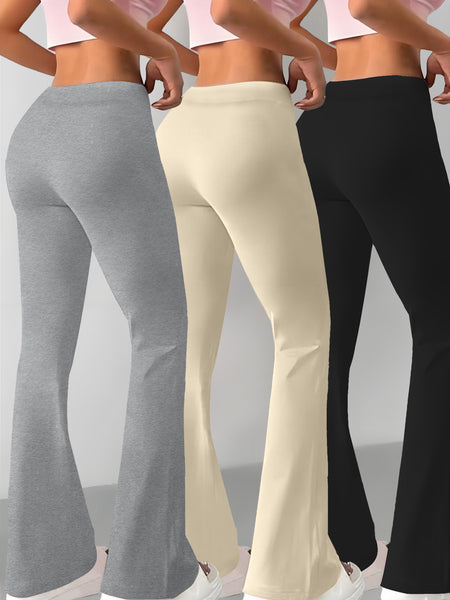 European and American Spring/Summer New Fashion Women's Bottoms: Flared Straight-Leg Pants with Classic English Text Print, Daily Casual Butt-Lifting Peach Butt Long Pants, Three-Piece Set